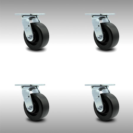 Service Caster 5 Inch Stainless Steel Polyolefin Wheel Swivel Caster Set with Roller Bearings SCC-SS30S520-POR-4